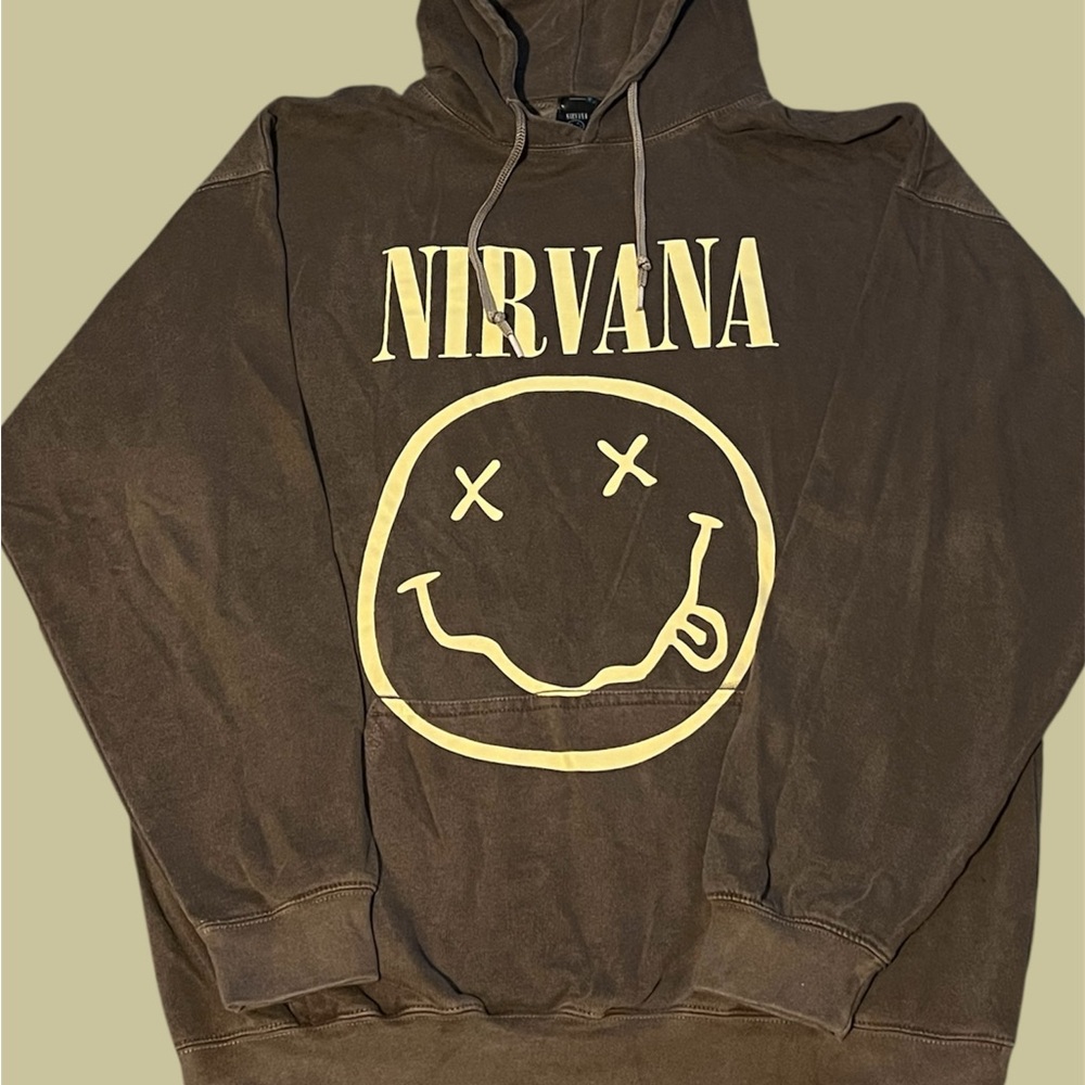 NIRVANA Brown Hoodie with Yellow Logo